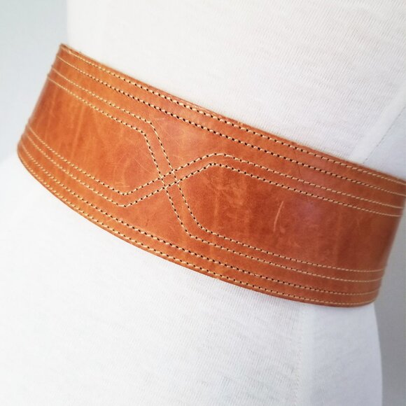 Guy Laroche Vintage Paris Made in France Wide Leather Belt 28 Tan Brown Designer - Picture 4 of 14